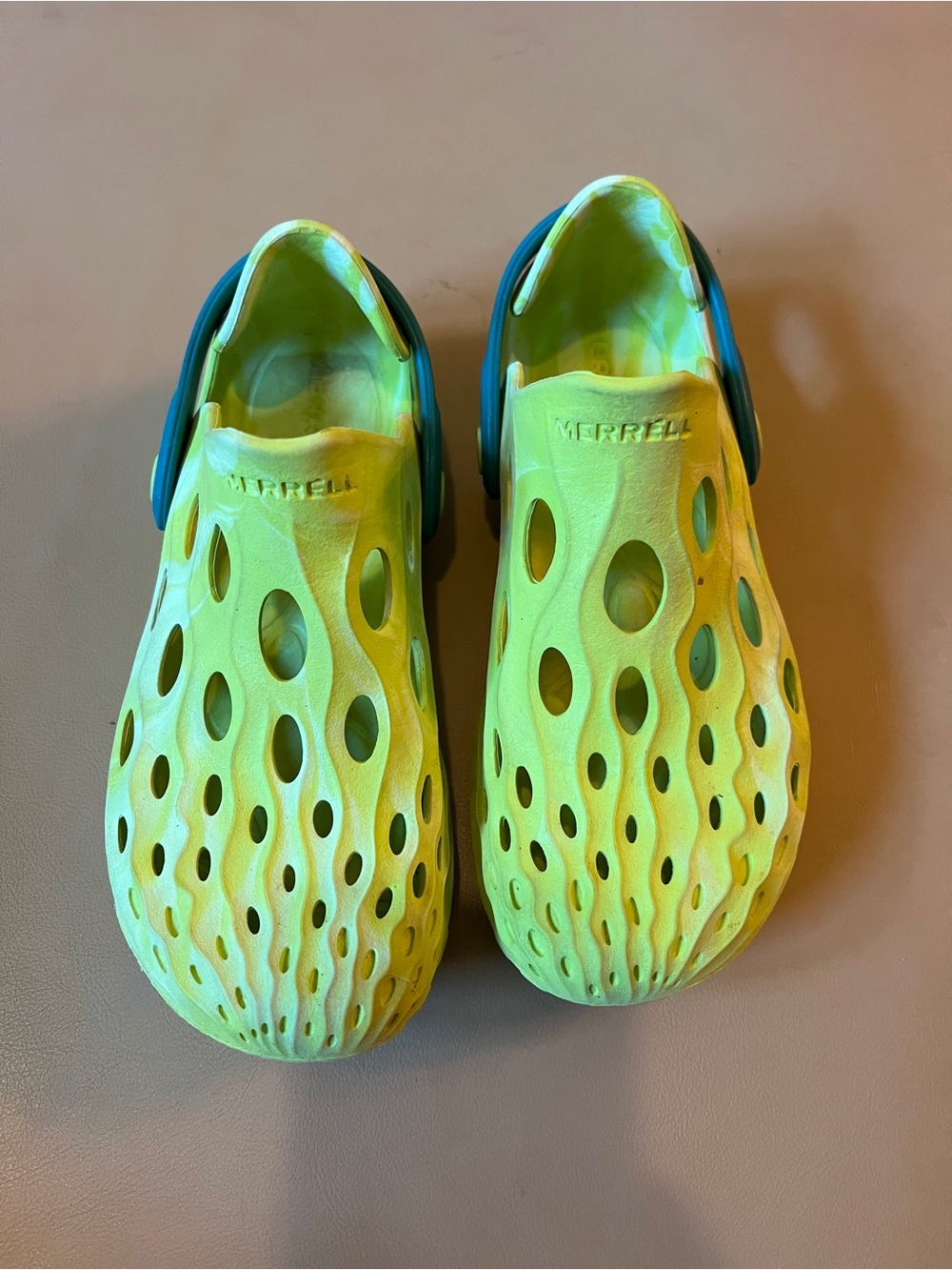 Merrell Hydro Moc Water Shoes Clogs Neon Yellow Blue Slip On Big Kids Size 1